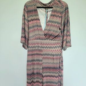 FARM RIO Revolve Zigzag Pink Gray V-Neck Jumpsuit Womens Sz Large